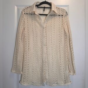 Pretty Little  Thing Cream Oversized Crochet Swim Cover-Up - size S